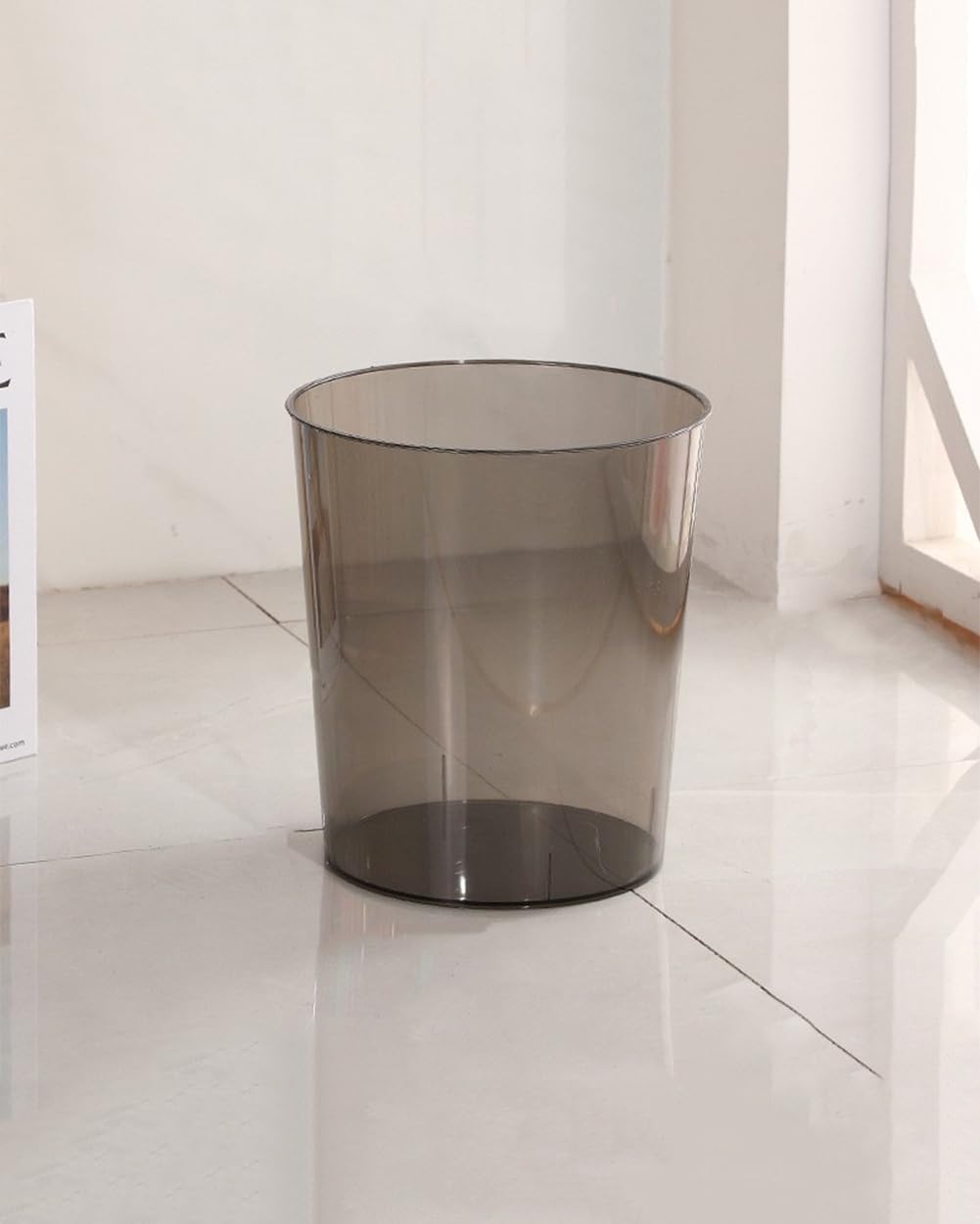 Bathroom Trash Can 7.5 x 6.3 x 8.1 Inch Small Trash Can Plastic Wastebasket Large Capacity Grey Round Garbage Can for Bathroom Bedroom Office Kitchen Dorm Room (M)