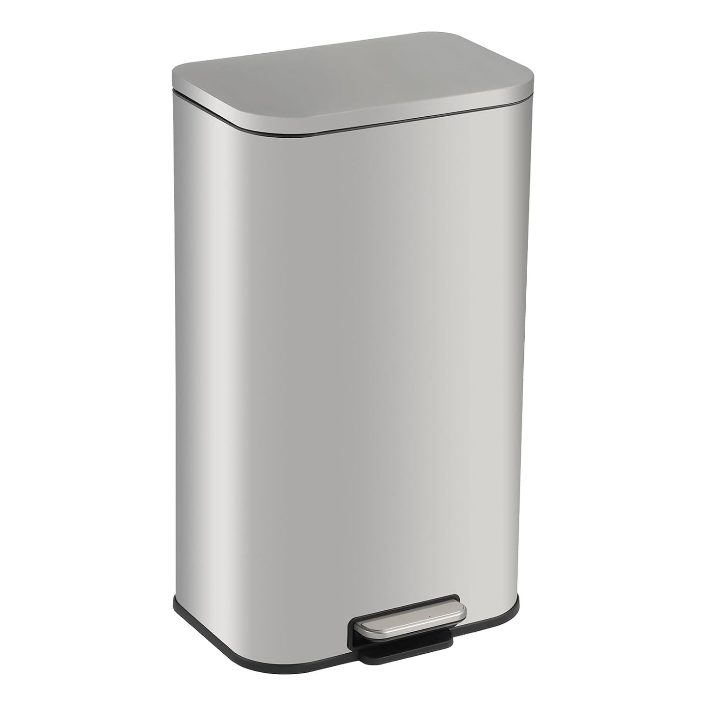 Garvee 8 Gallon Trash Can for Kitchen, Stainless Steel Step Trash Can with Soft-Close Lid & Removable Inner Bucket, Rectangular Garbage Can for Office Bathroom Living Room, Silver