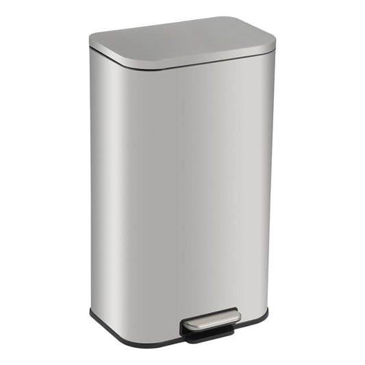 Garvee 13.2 Gallon Trash Can for Kitchen, Stainless Steel Step Trash Can with Soft-Close Lid & Removable Inner Bucket, Rectangular Garbage Can for Office Bathroom Living Room, Silver