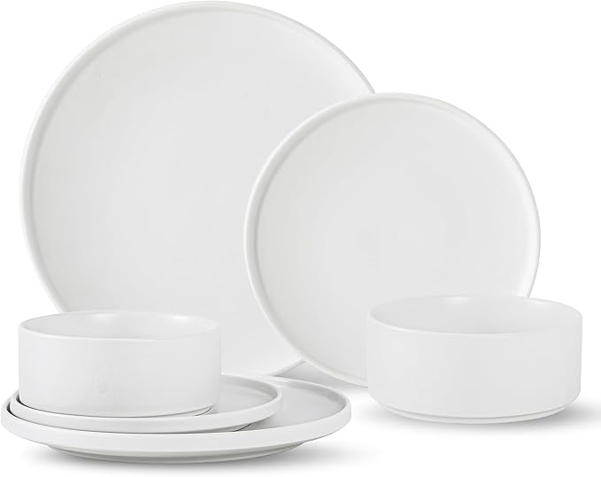 6 Piece Ceramic Dinnerware Set for 2, Modern Minimalist Stoneware Dinner Plates and Bowls, Microwave Safe, Dishwasher Safe, Versatile for All Seasons, Matte White