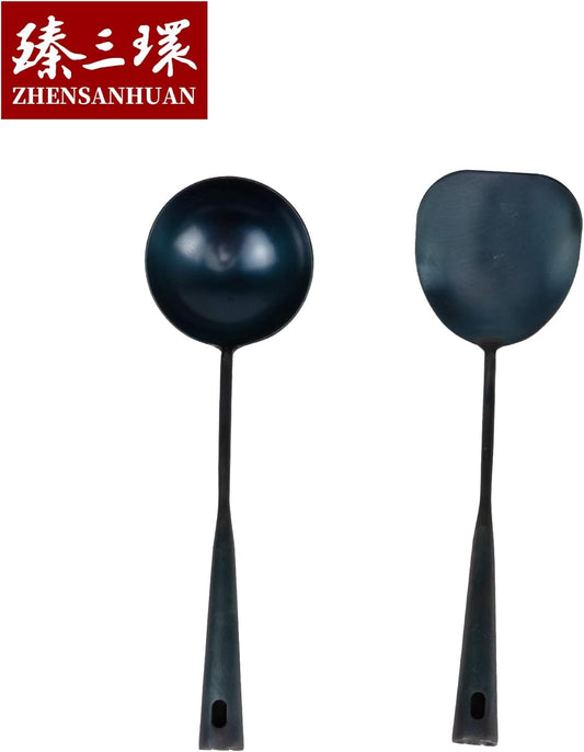 ZhenSanHuan Chinese Traditional HandMade Iron Spatula Wok Tool,Long wok utensil (Spatula, 32CM/12.6'')