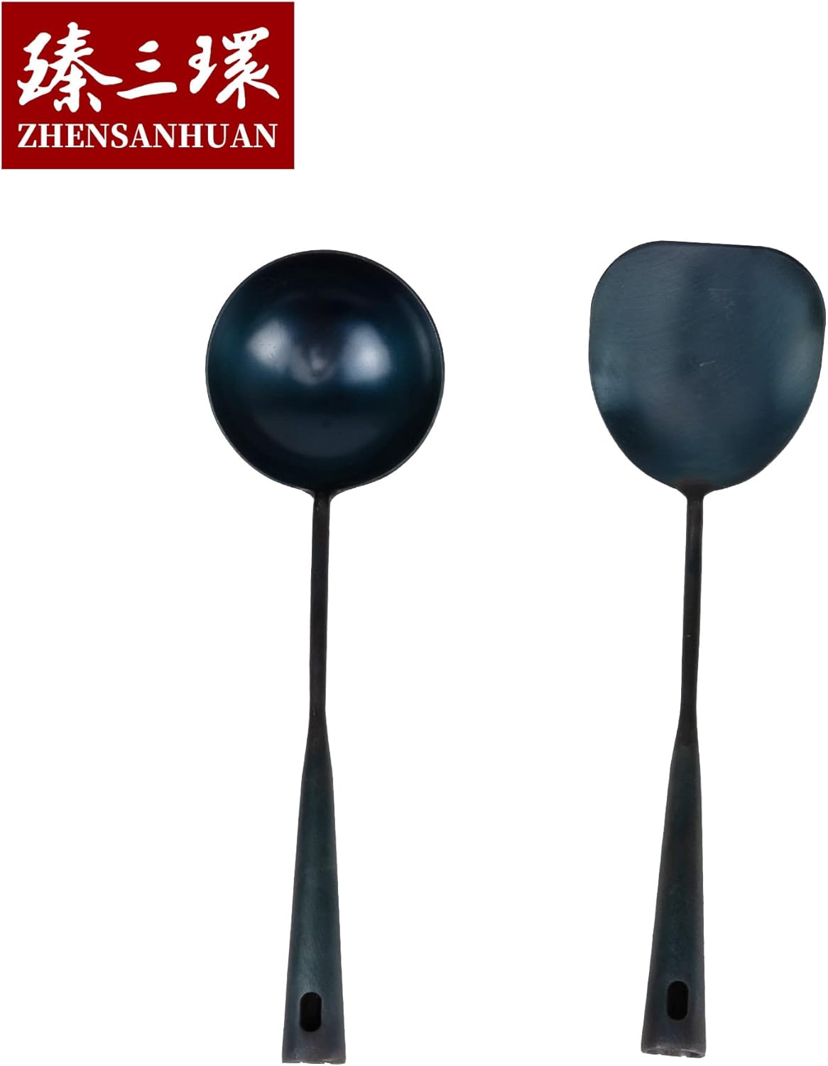 ZhenSanHuan Chinese Traditional HandMade Iron Ladle Wok Tool,Long wok utensils (Ladle, 32CM/12.6'')