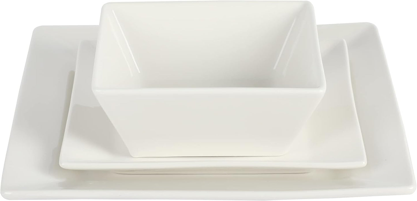 Gibson Home Zen Buffet Hard Square Porcelain Chip and Scratch Resistant Dinnerware Set, White, Service for 8 (24pcs)