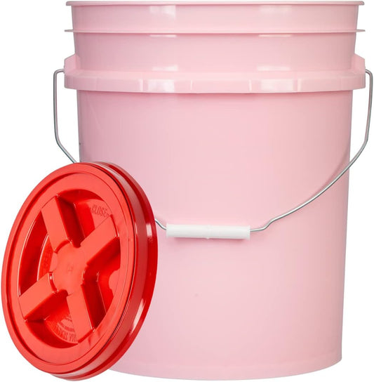House Naturals 5 Gallon Pink Food Grade BPA Free Made in USA Plastic Storage Bucket with Lid Cover (Pack of 3) (with Scarlet Red Screw on Airtight Lids)