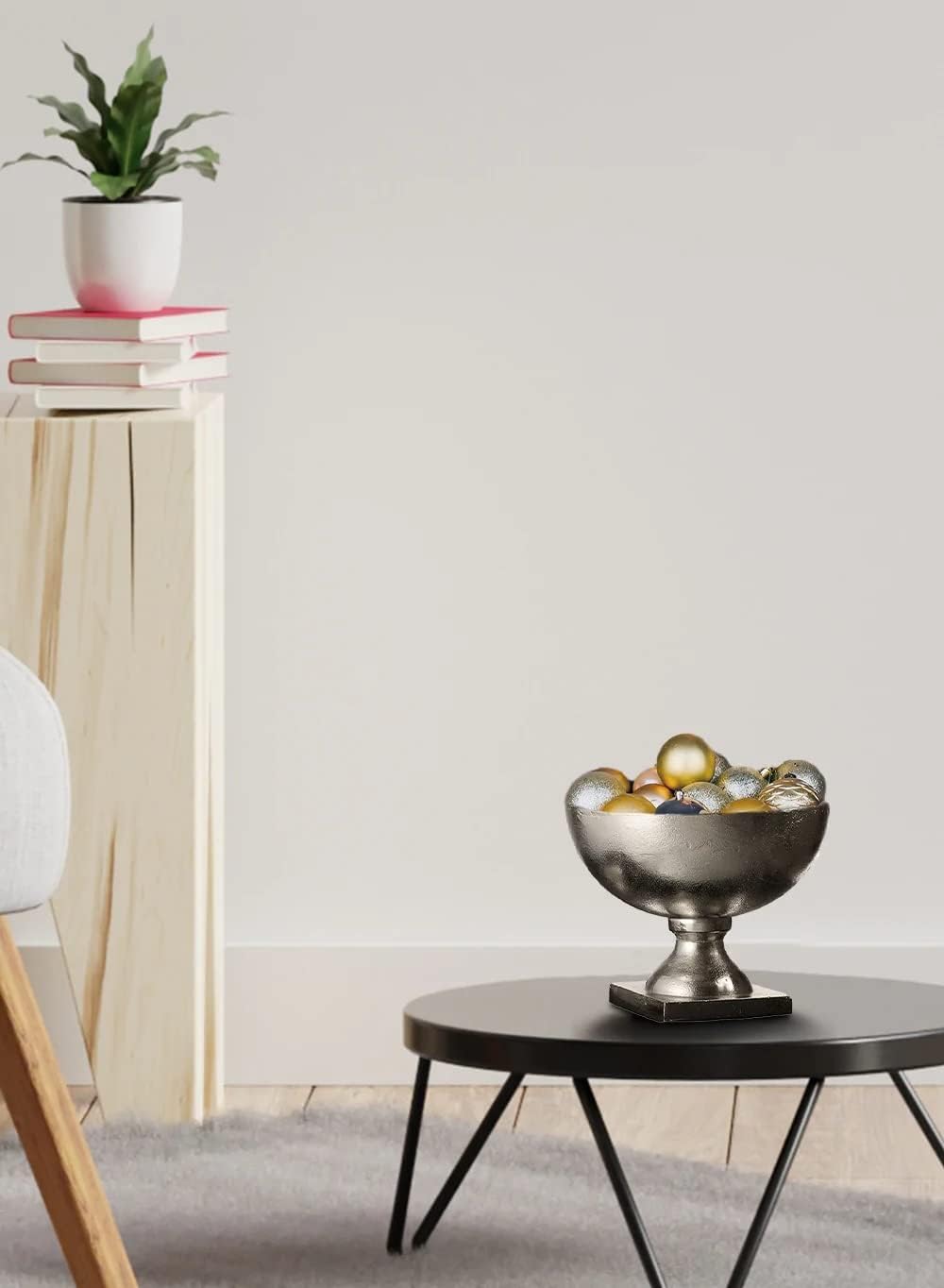 Serene Spaces Living Antique Aluminum Pedestal Bowl, Vintage Wedding Centerpiece, Fruit, Treats Holder, Flower Vase for Dining Table, Entryway, Console Table, Holiday Decor, 8" Diameter & 6.5" Tall