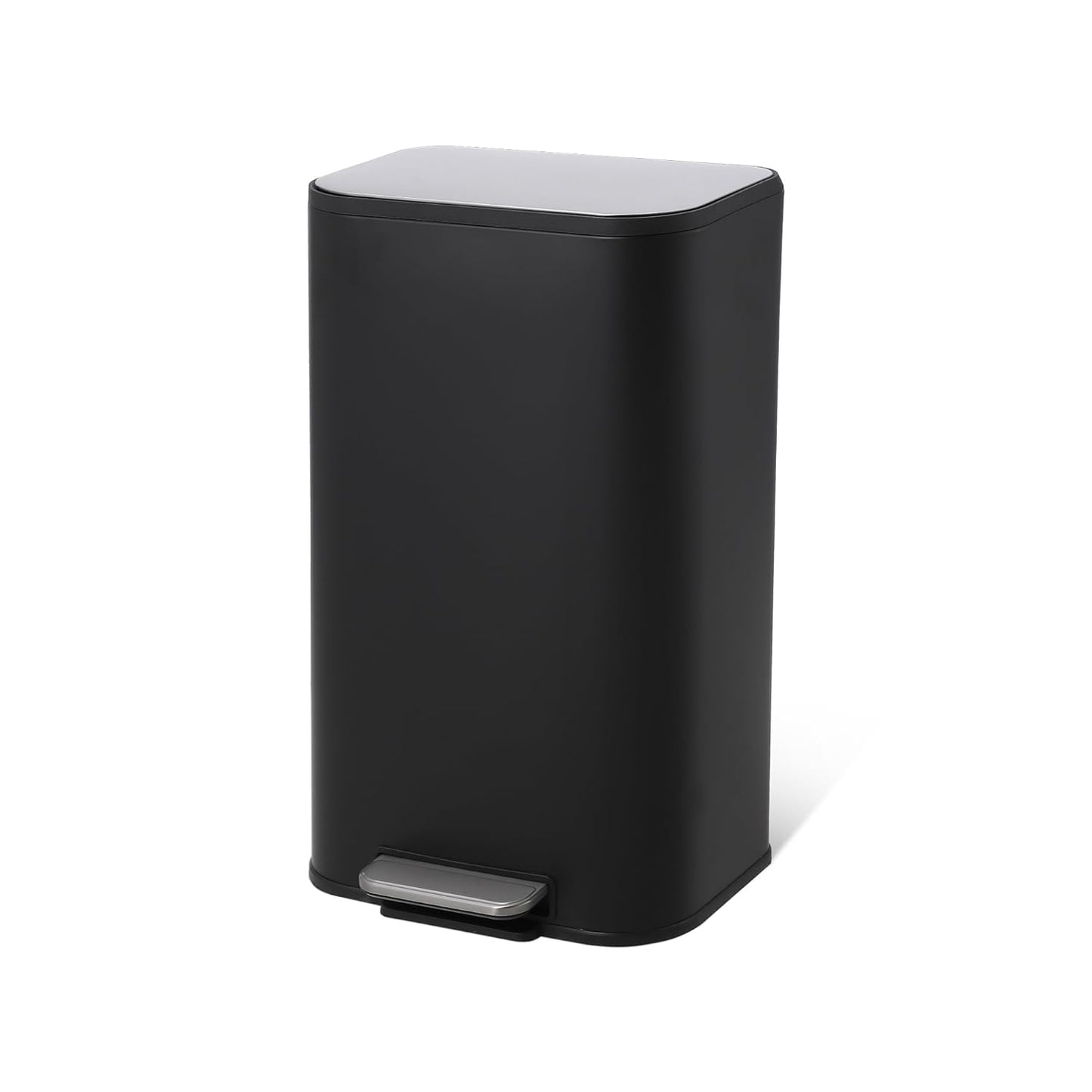 Kitchen Trash Can, 8 Gallon Stainless Steel Garbage Can with Lid, Step-On Pedal and Inner Bucket, Rectangular Trash Can for Home Kitchen Office Living Room (30 L, Black)