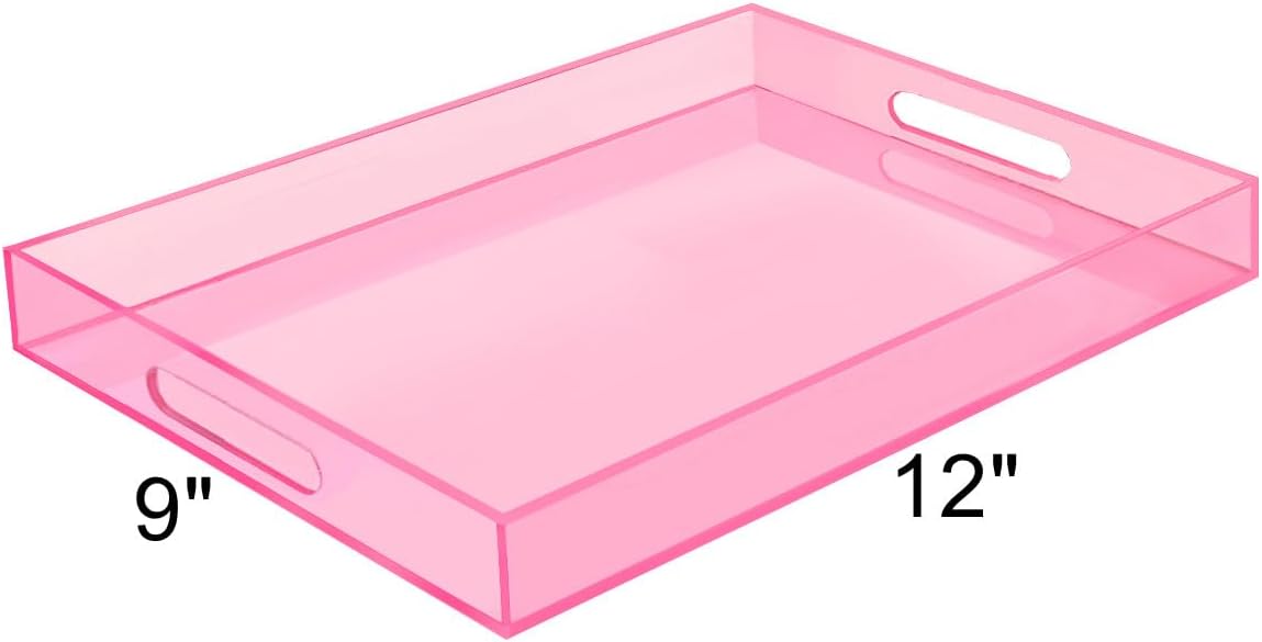 SetGame Acrylic Serving Tray with Handles, Bathroom Desktop Decorative Storage Arylic Trays, Simple Vanity Tray Food Tea Fruit Dinner Snack Tray for Bar Kitchen Party