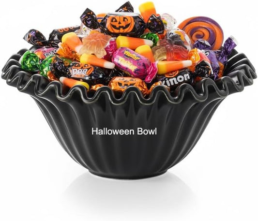 Decorative Bowl, HandCrafted Ruffle Flower Bowl Porcelain Vintage Ring Dish Floral Bowl for Home Decor Ruffle Centerpiece Bowl, Black (5.5 inch) Halloween