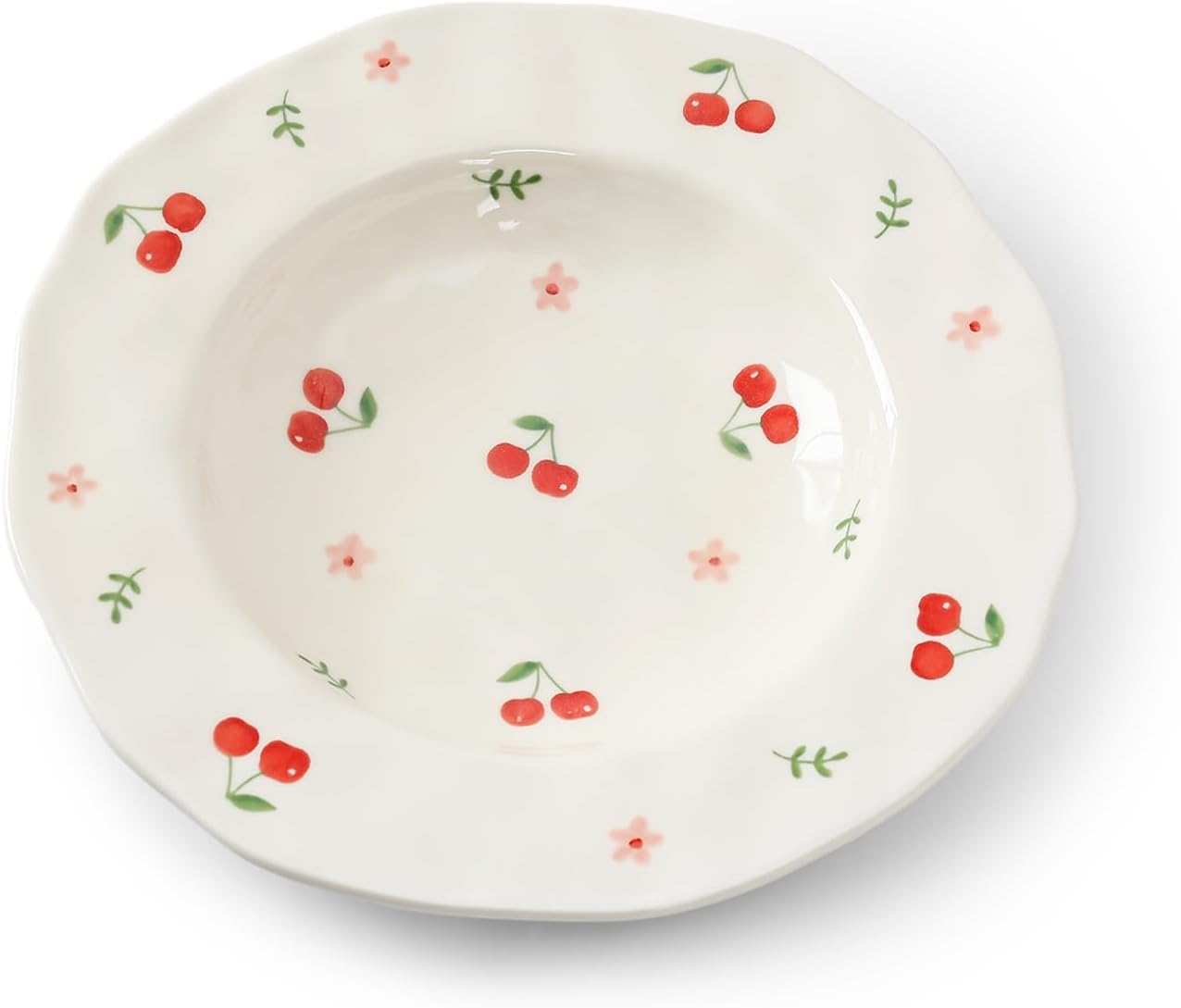 Koythin Ceramic Straw Hat Ramen Bowl Set, Pasta Bowls, Salad Serving Bowl for Noodle, Dinner, Salad, Microwave Dishwasher Safe (Cherry)