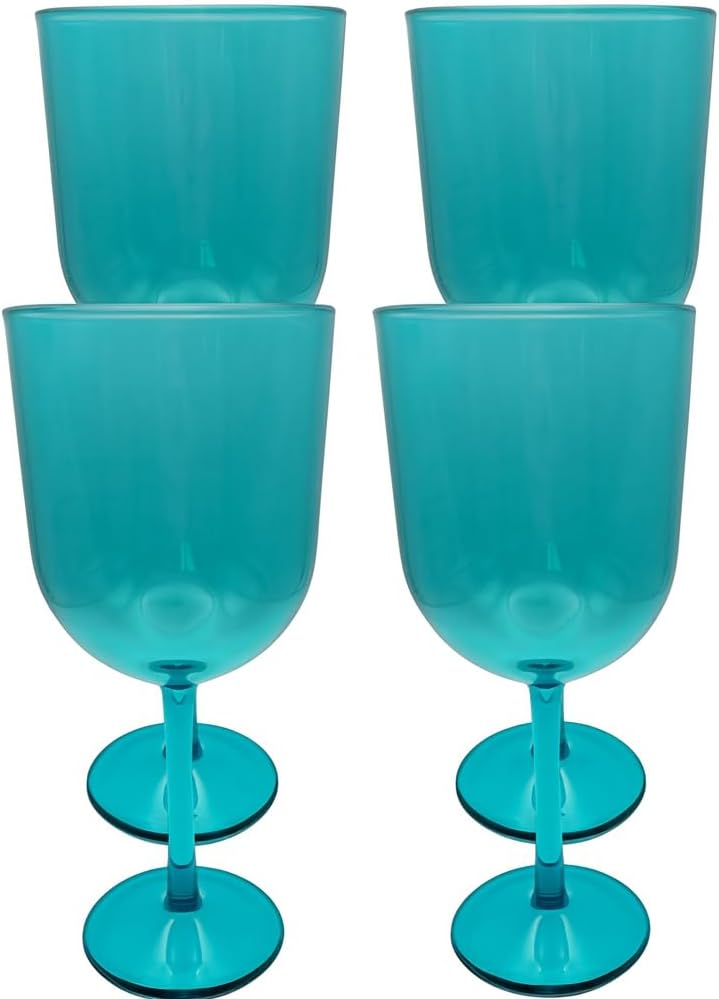 Party Outlaw Plastic Wine Glasses 4 Pc 10oz, Classic Wine Drinking Glasses, BPA-Free, Lightweight, Heavy Duty, Reusable, Shatter - Proof, Dishwasher Safe, Made in USA (Teal)