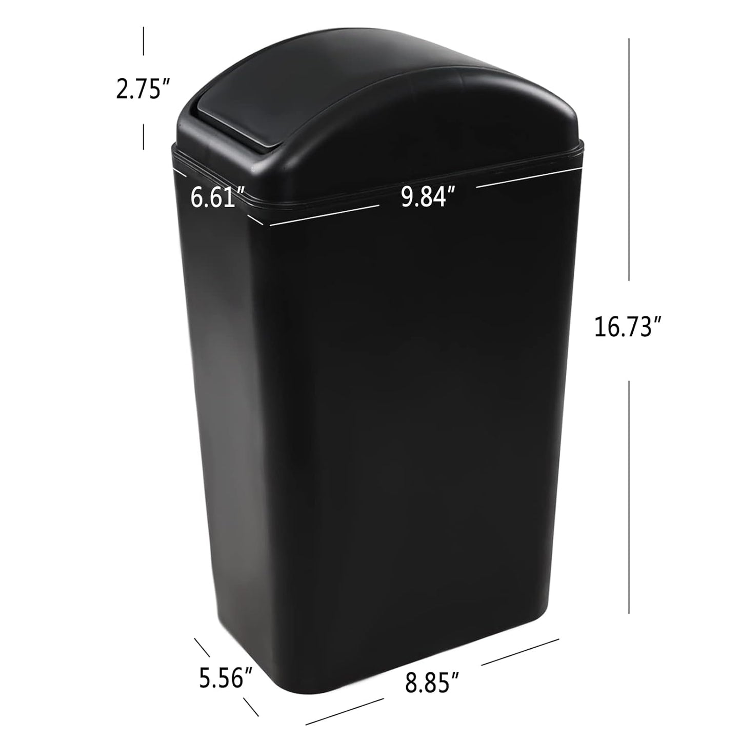 3.5 Gallon Garbage Can with Swing Top, Plastic Swing Lid Trash Can, Black