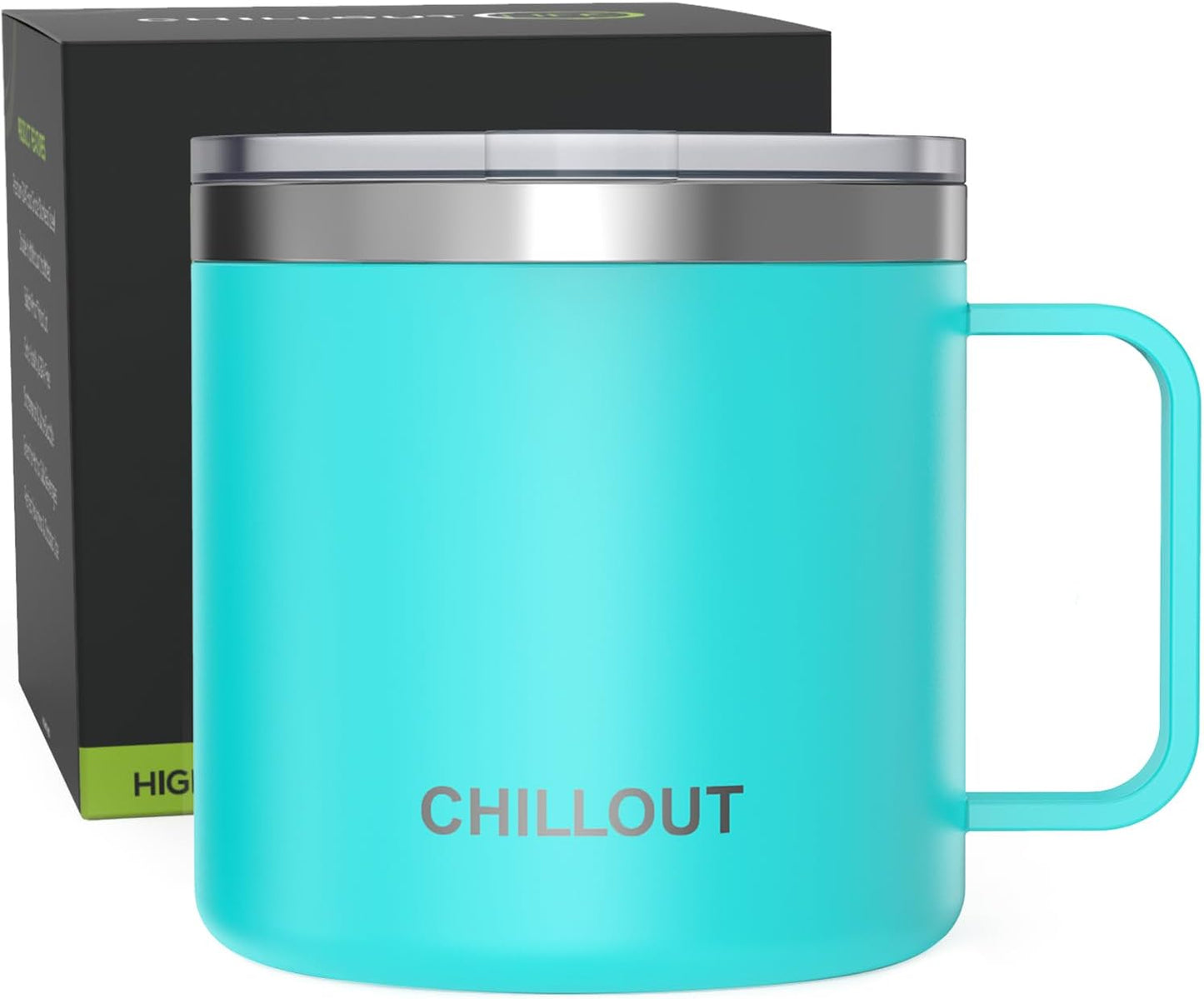 CHILLOUT LIFE Stainless Steel 16 oz Vacuum Insulated Coffee Mug with Handle and Lid, Large Thermal Camping Coffee Mug Cup with Durable Sliding Lid for Men & Women, Keeps your Beverages Hot/Cold
