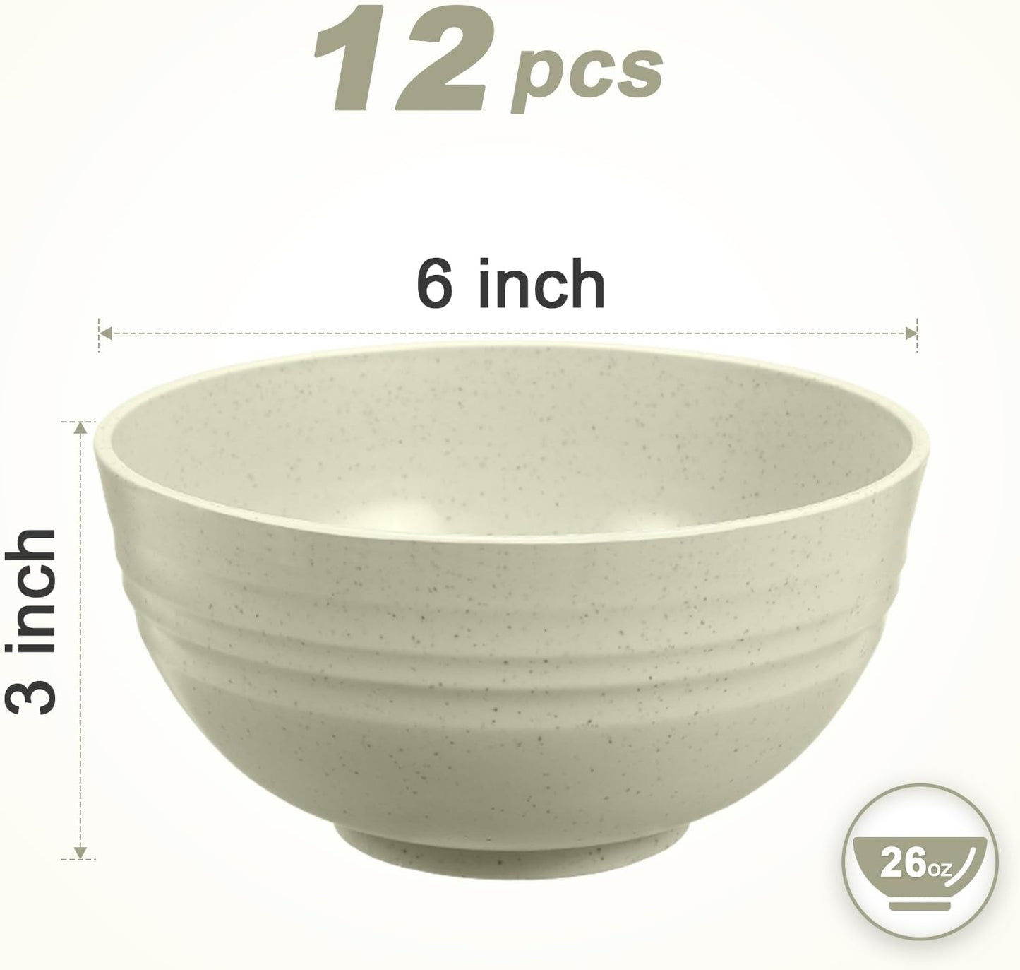 12 Pcs Unbreakable Cereal Bowls Set, 26 Oz Wheat Straw Bowls Set, Microwave & Dishwasher Safe Bowls for Kitchen, Reusable Plastic Bowls for Soup, Salad and Snack, BPA Free, Multicolor