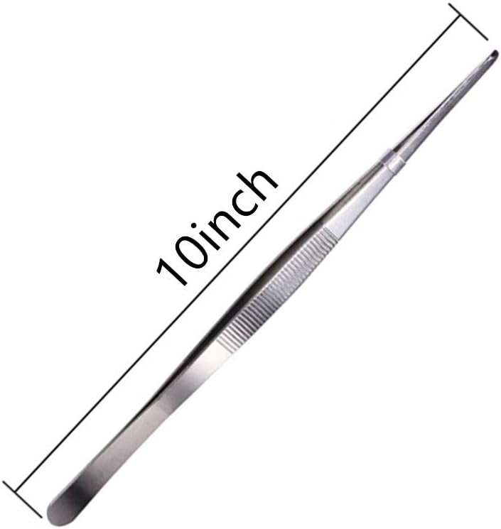 Aniso Long Tweezers- with Precision Serrated Kitchen Tweezers Tongs， for Barbecue and Hand-Made Stainless Steel Cooking Tweezers（10 inches）
