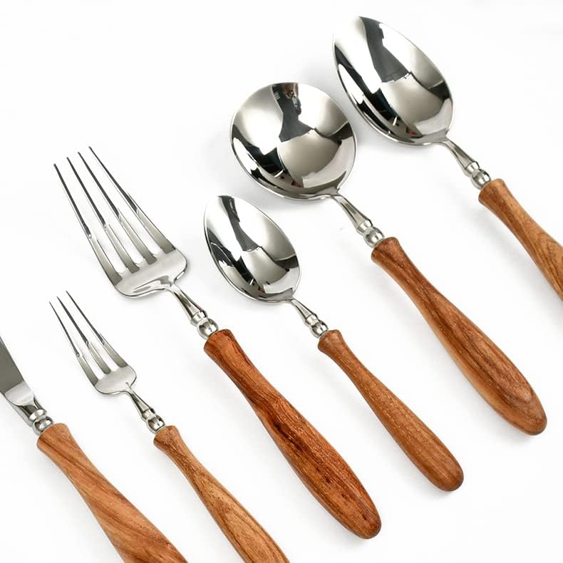 Teaspoons Set of 4, 5.9 Inch Stainless Steel Dessert Spoon with Wood Handle, Small Spoons Cutlery for Dessert/Coffee/Tea, Espresso Spoons Use for Home Party Restaurant, Kitchen Accessories