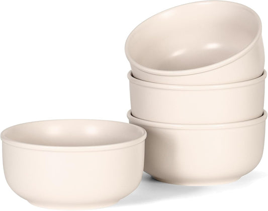 GZG 6-Inch Ceramic Cereal Bowls Set of 4, Rustic Matte Glazed Stoneware Bowls for Cereal, Soup, Salad & Snacks, 30 oz Capacity, Microwave & Dishwasher Safe(Cream Mist)