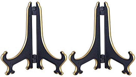 Artliving 4" Decorative Plate Stand Holder Plastic Picture Easel Display Stand Picture Frame Stand Black Gold
