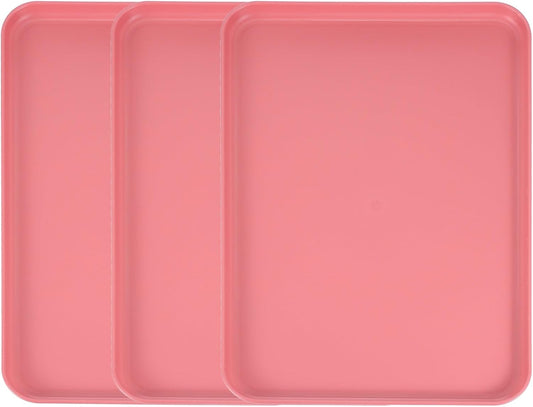 uxcell 3Pcs Plastic Serving Trays, 15 x 10.6 Inch Rectangle Food Trays Serving Cafeteria for Kitchen Restaurant Coffee Fruit Burger Lunch Dessert, Red