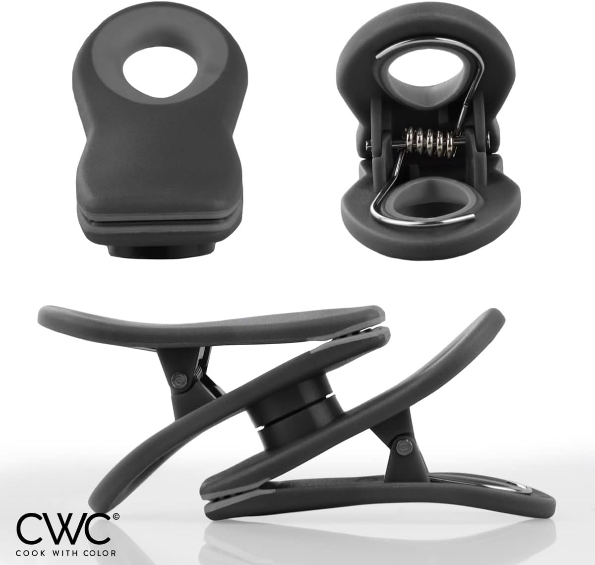 COOK WITH COLOR Bag Clips with Magnet - Airtight Food Storage Clips for Bread, Snack, and Food Bags (Black, Pack of 10)