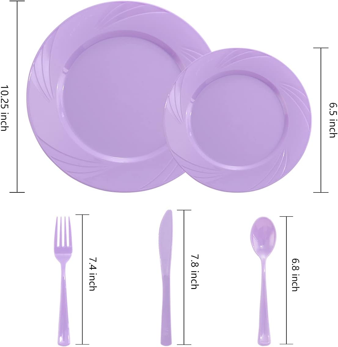 YOUBET 125PCS Purple Plastic Plates - Lavender Plate - Purple Plastic Silverware - Include 50 Dinner & Dessert Plates 25 Forks 25 Knives 25 Spoons for Wedding Birthday Parties