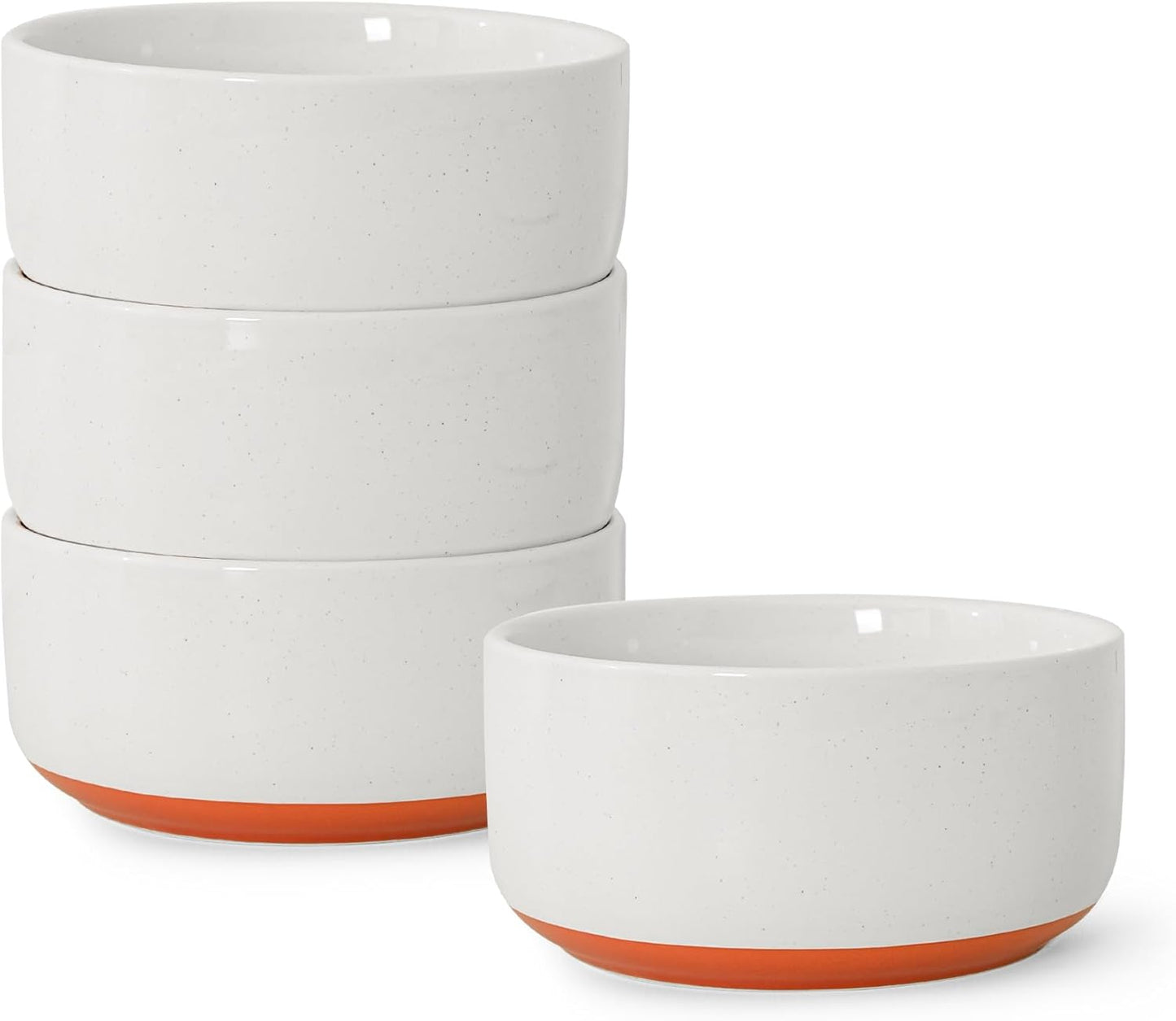 Stoneware Cereal Bowls Set of 4, 6 Inch Deep Bowl for Oatmeal, Soup, Ceramic Bowls Sets, Microwave Safe, Dishwasher Safe, Versatile for All Seasons, Stardust Glaze White