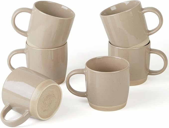 famiware Coffee Mugs for 6, 13 oz Mug Set, Dringking Cup with Handle for Coffee, Tea, Cocoa, Milk, Milkyway serise, Cinnamon Brown