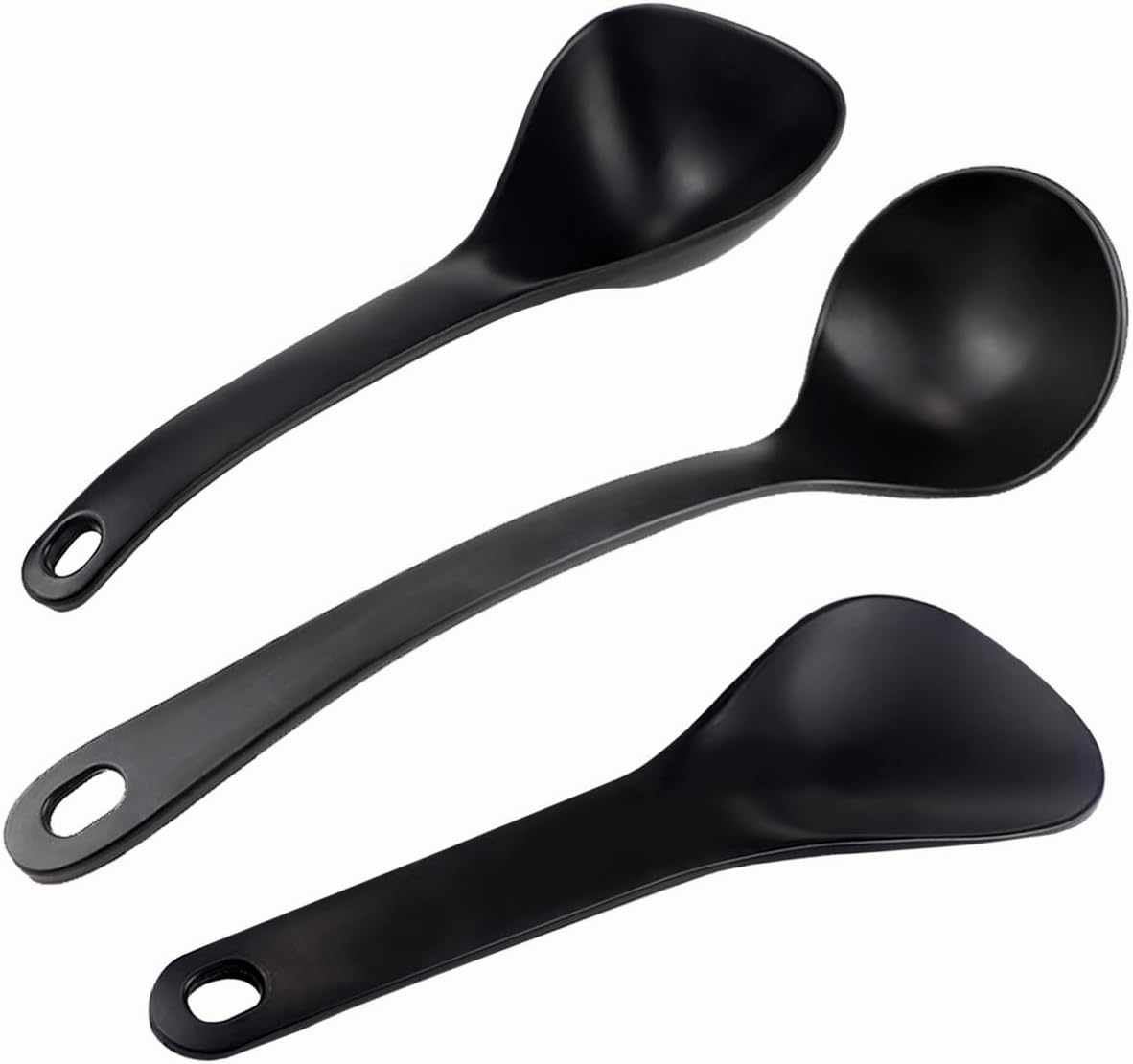 DOERDO 3Pcs Rice Paddle Spoon Soup Spoon Non Stick Rice Scooper Cooking spoon for Rice Soup Potato, Black