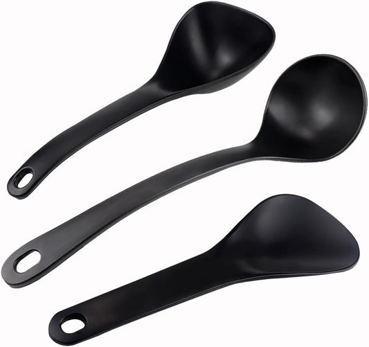 DOERDO 3Pcs Rice Paddle Spoon Soup Spoon Non Stick Rice Scooper Cooking spoon for Rice Soup Potato, Black