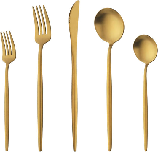 40 Pieces Matte Gold Silverware Set, Stainless Steel Gold Flatware Set for 8, Satin Finish Spoons and Forks Silverware Set, Gold Cutlery Utensils Set, Dishwasher Safe