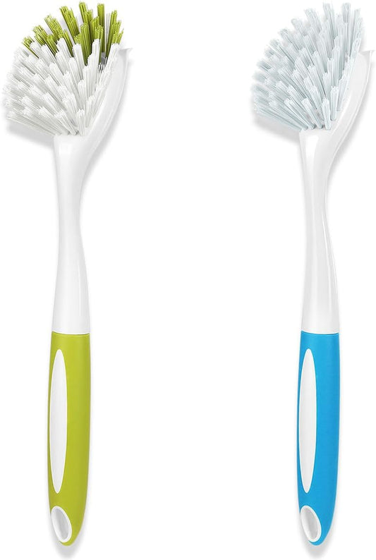 Dish Brush, Dish Scrubber & Kitchen Scrub Brush for Dishes, Pots, Pans, Sink, Cast Iron, Yellow Blue 2 Pack