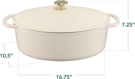 Best Choice Products Oval 7.5 Quart Enamel Cast-Iron Dutch Oven, Heavy-Duty Pre-Seasoned for Baking, Cooking w/Side Handles – Vanilla Buttercream