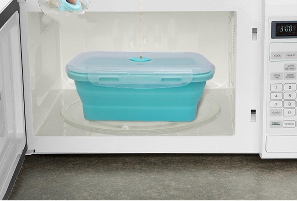 Set of 4, Collapsible Silicone Food Storage Container, Leftover Meal Box for Kitchen, Lunch Boxes with Clip-on Lid, Stackable, Space Saving, Dishwasher Safe, BPA Free