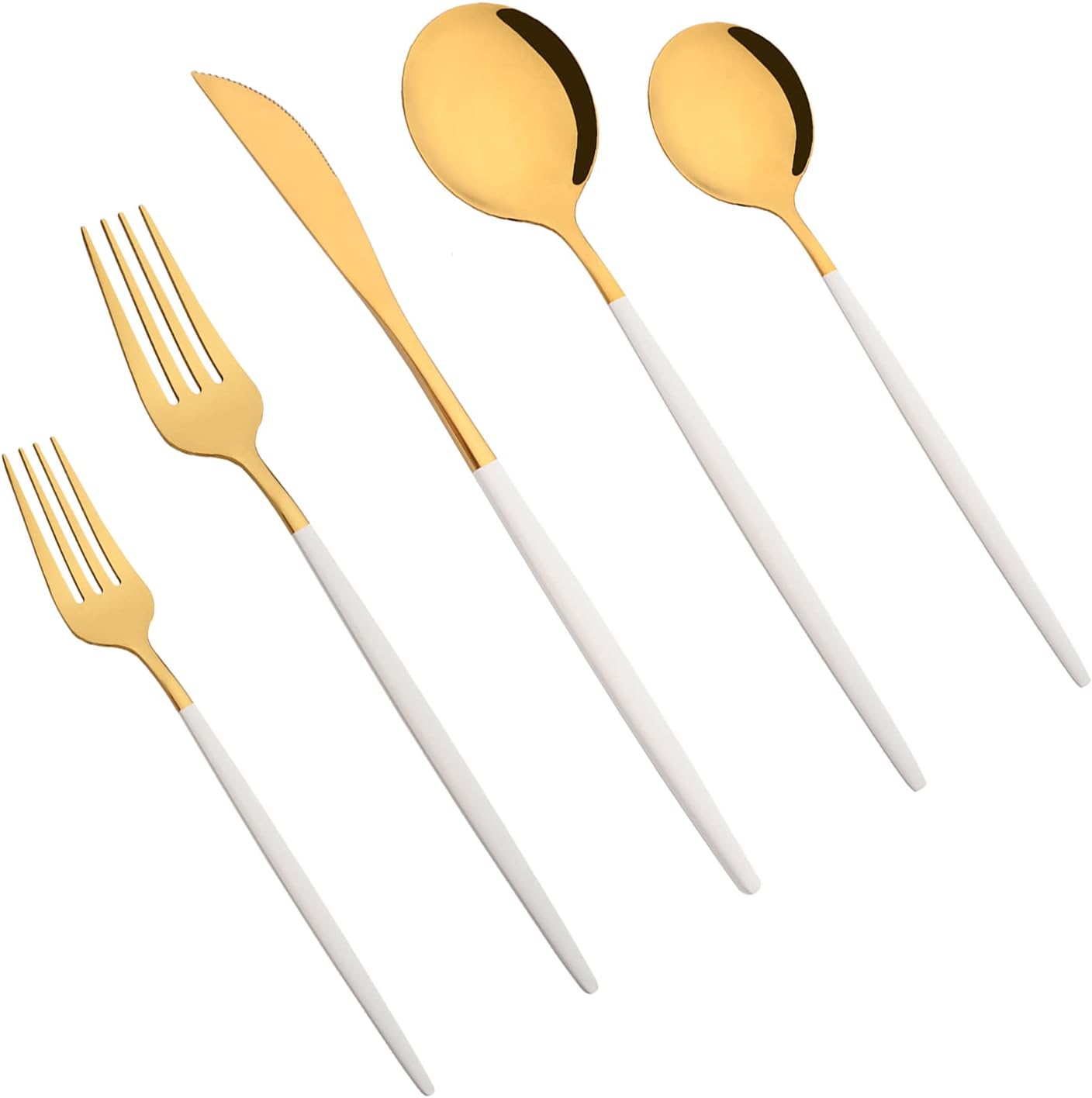 40-Pieces Silverware Set, Flatware Sets Satin Finish, 304 Stainless Steel Utensils Dishwasher Safe Service for 8, Include Dinner Knife/Fork/Spoon Dinnerware Sets (Matte White Gold)