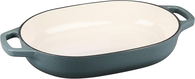 Enameled Cast Iron Oval Dutch Oven Pot with Lid, Dutch Oven for Sourdough Bread Baking, Oval Bread Pan, 7qt, Seasalt