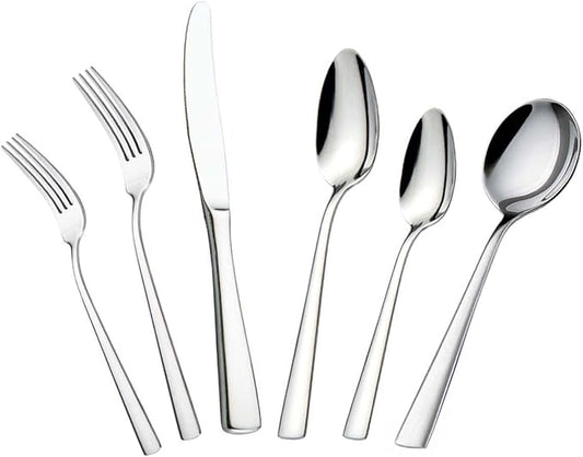 faderic Cutlery Set, 24 Piece Stainless Steel Silverware Set With Soup Spoons for 4, Flatware Set, Silver