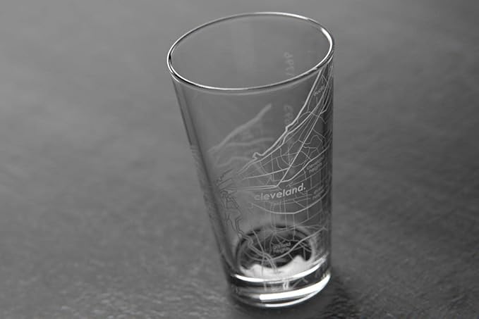 Well Told Engraved Cleveland Ohio Map Pint Glass, Etched Beer Gift (16 oz, Clear) City Map Pint, Custom City Glassware, Gifts For Beer Lovers