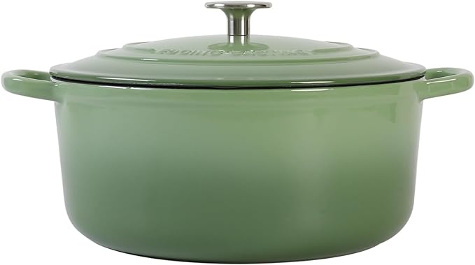 Enameled Cast Iron Dutch Oven Pot With Lid, 5.5 Quart, for Bread Baking, Cooking, Pistachio Green