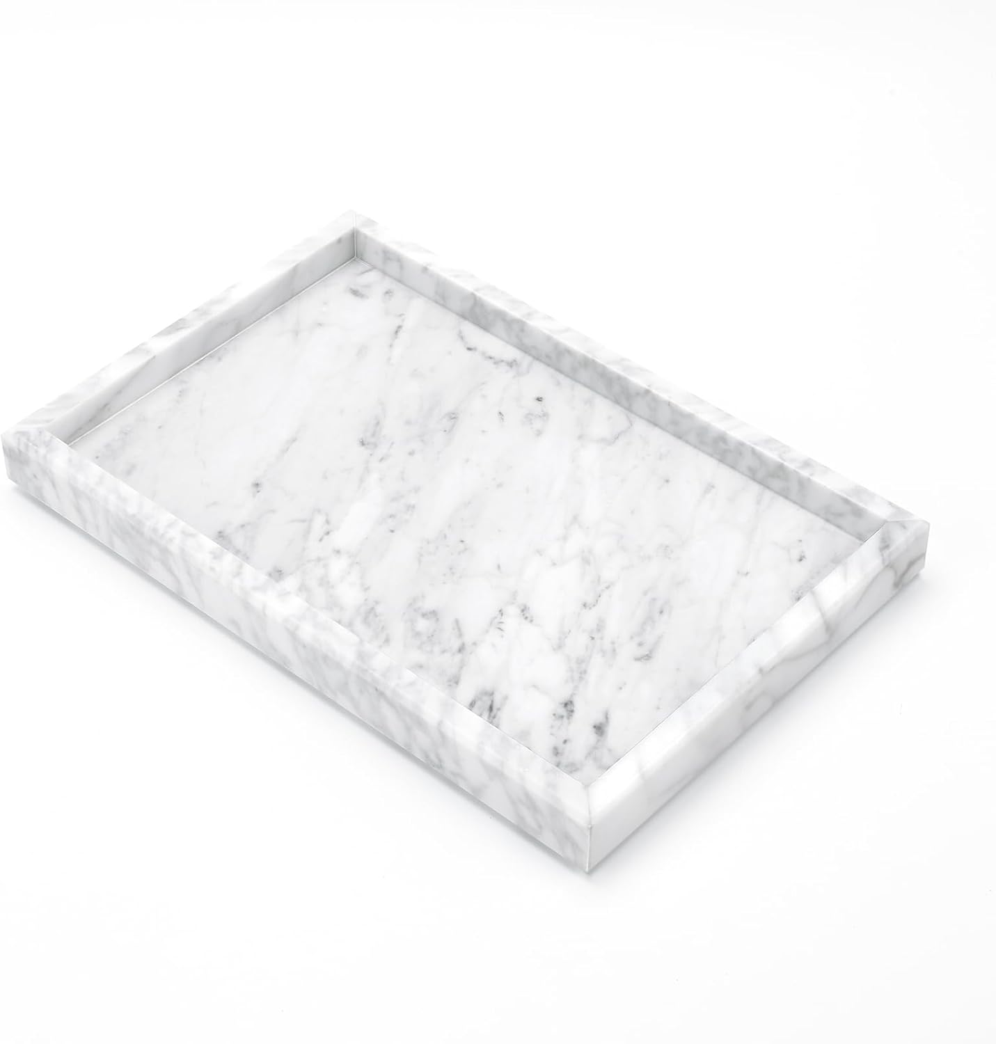 Yew & Tulip Natural Carrara White Marble Vanity Tray, Natural White Marble Serving Tray for Bathroom, Kitchen, Vanity, Home Decor, Wedding etc. (12" x 8" x 1.2")