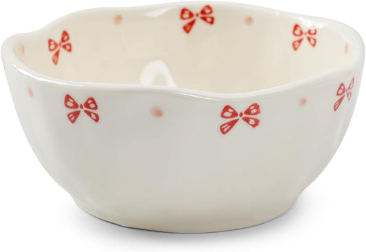 Koythin Ceramic Cereal Bowl, Cute Flowers Pattern Kitchen Bowls for Cereal, Salad, Pasta, Soup, Dessert, Serving, Home Decor, Microwave and Dishwasher Safe (Pink Bow)