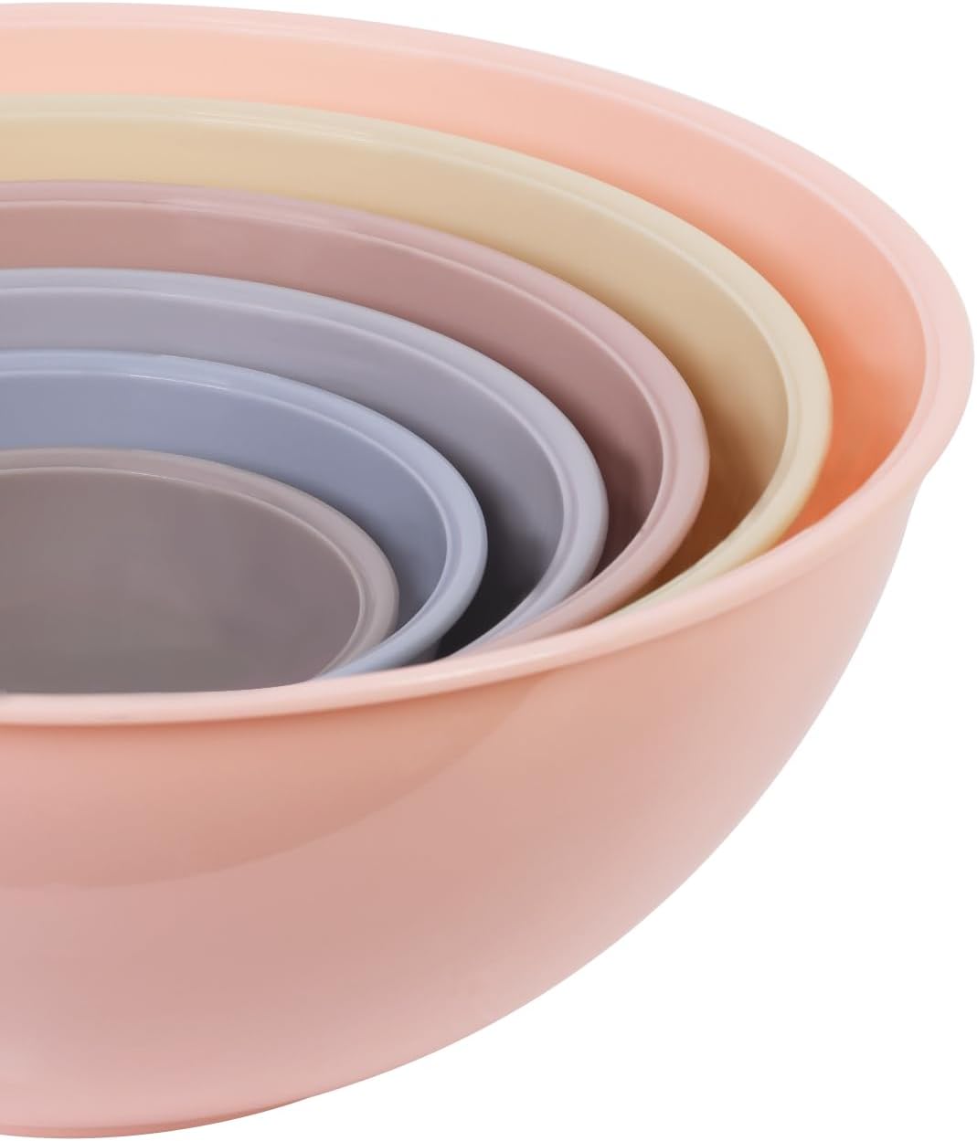 BoxedHome BPA Free Plastic Round Mixing Bowl with Lids, 12 Pack Nesting Bowls with Lids Set, Microwave and Dishwasher Safe Prep & Serving Bowls Great for Mixing, Baking, Serving (Khaki Pink, 12pcs)