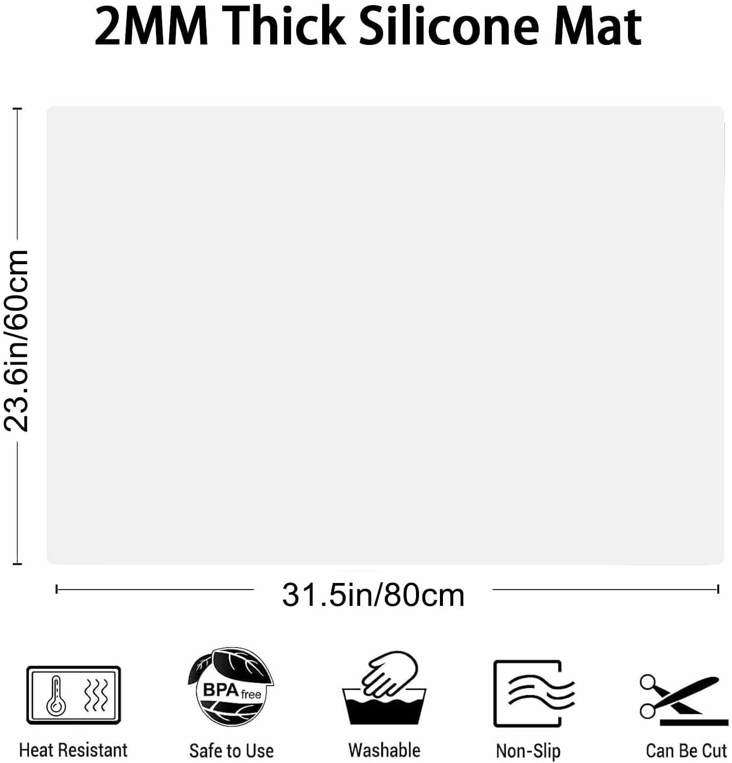 Extra Large Silicone Mat 31.5"x23.6"x0.08”, Multipurpose Silicone Mat Thick Heat Resistant Mat, Nonstick Kitchen Counter Mat, Waterproof Nonslip Silicone Mats for Kitchen Counter, Semitransparent
