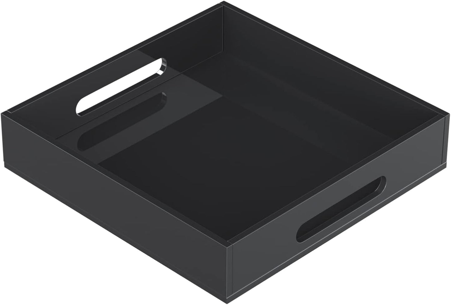 Acrylic Serving Tray with Handles-12x12x2.36Inch-Decorative Tray Letter Tray Organizer for Ottoman Coffee Table Countertop, Black