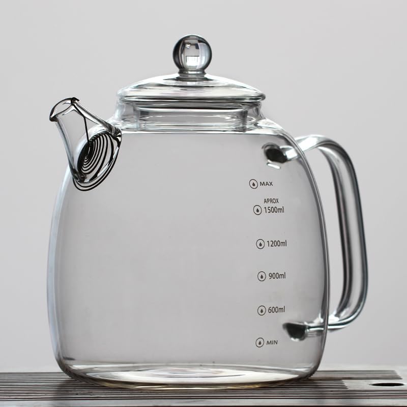 Glass kettle, high borosilicate glass kettle with scale markings, a 2000ml water bottle capacity, suitable for making tea with ice water or boiling water (Panda [Teapot] Glass Lid)