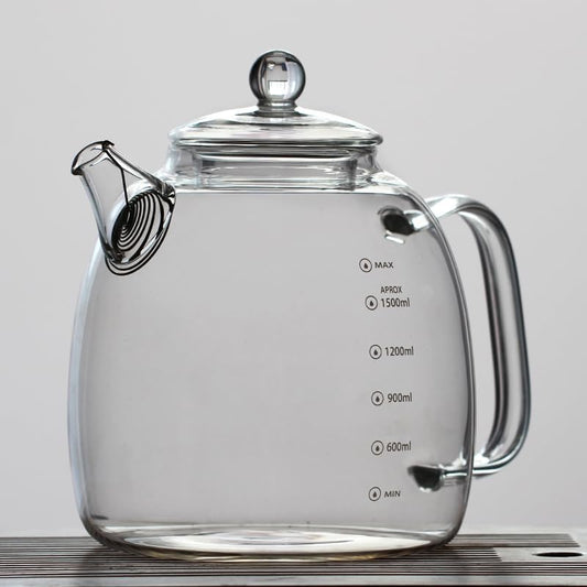 Glass kettle, high borosilicate glass kettle with scale markings, a 2000ml water bottle capacity, suitable for making tea with ice water or boiling water (Panda [Teapot] Glass Lid)
