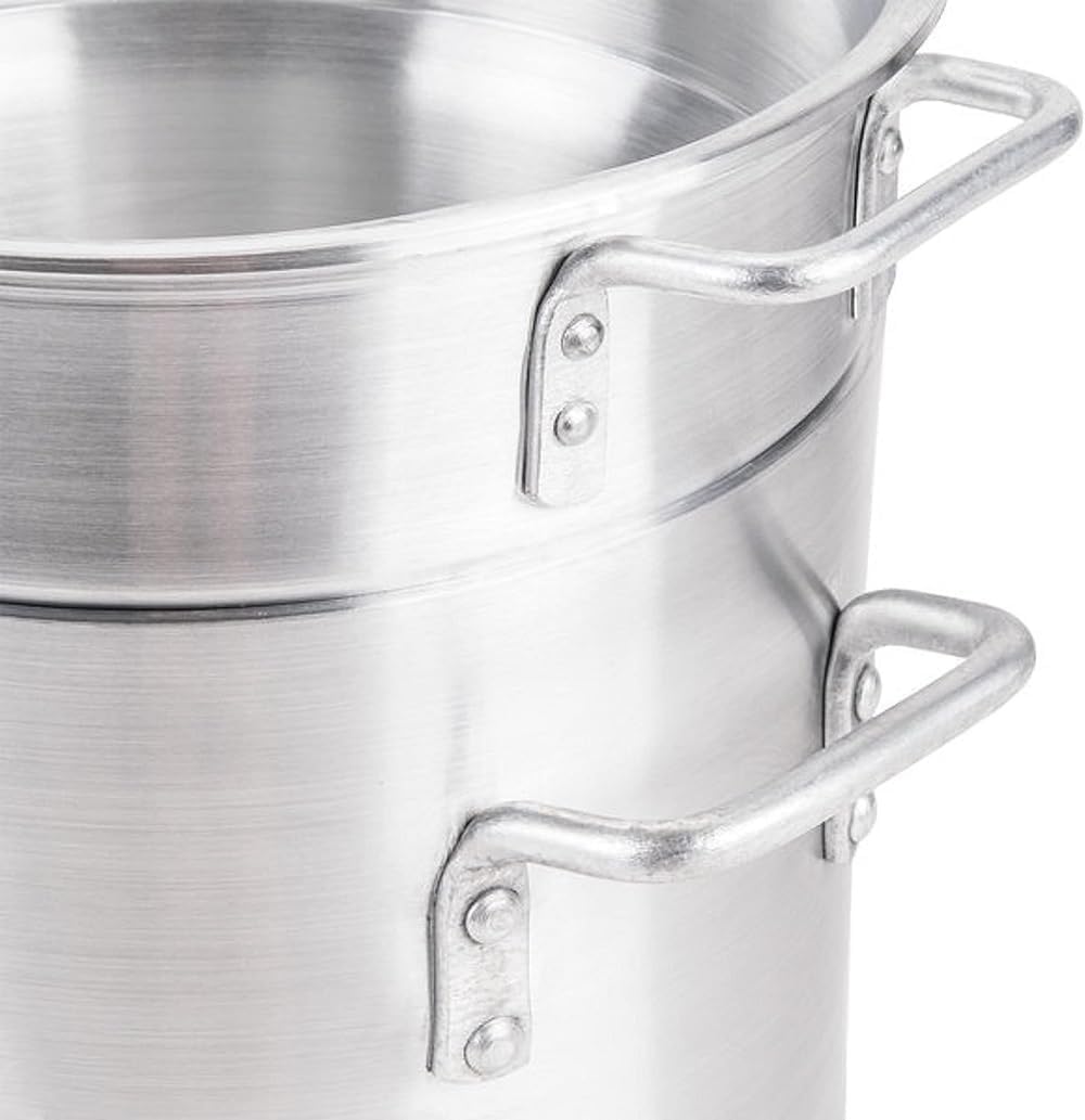 Soro Essentials- 8 Qt. Aluminum Double Boiler Pot with Lid- Steam Melting Stock Pot for Butter Chocolate Cheese Caramel Fondue Candy Dessert and Sauces