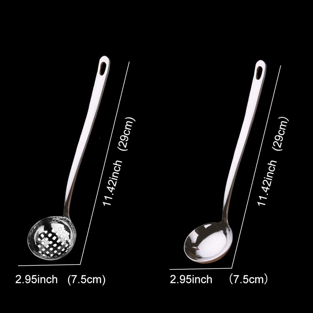 Metal Soup Ladle,18/8 Stainless Steel Ladle Spoon And Strainer Scoop Set Of 2 With Holes,Cooking Utensil For Kitchen