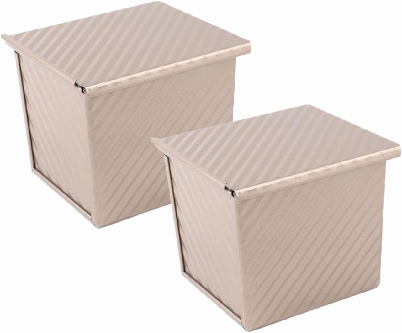 2 mini Pullman bread pans with lids, 0.55Lb non stick rectangular flat toaster box, 3.9x4.7x4.3 inches for oven baking (champagne gold)