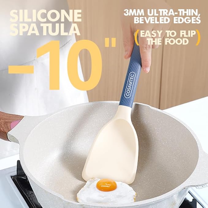 Silicone Small Spatula for Cooking Flexible Beveled Turner with Solid Inner Core and Heat Resistant Nylon Handle Ideal Spatula for Non-Stick Cookware