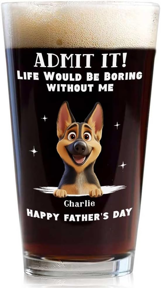 Wrappiness Best Mom Dad Logo Personalized Custom Beer Glass - 16oz Glassware for Beer Soda Cocktails - Gift for Dog Lovers, Father's Day, Birthday Gift for Parents (B07, 1 Dog)