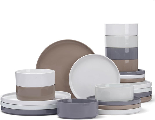 Famiware Nebula Plates and Bowls Set, 24 Pieces Dinnerware Sets, Dishes Set for 8, Multi-color